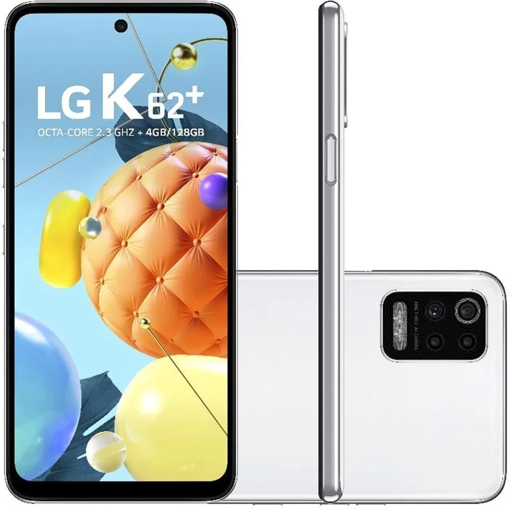 Smartphone LG K62+ Dual Tela 6.59'', 128GB, 4G, Câmera 48M+5MP+2MP+2MP - Branco Smartphone LG K62+ Dual Tela 6.59'', 128GB, 4G, Câmera 48M+5MP+2MP+2MP - Branco