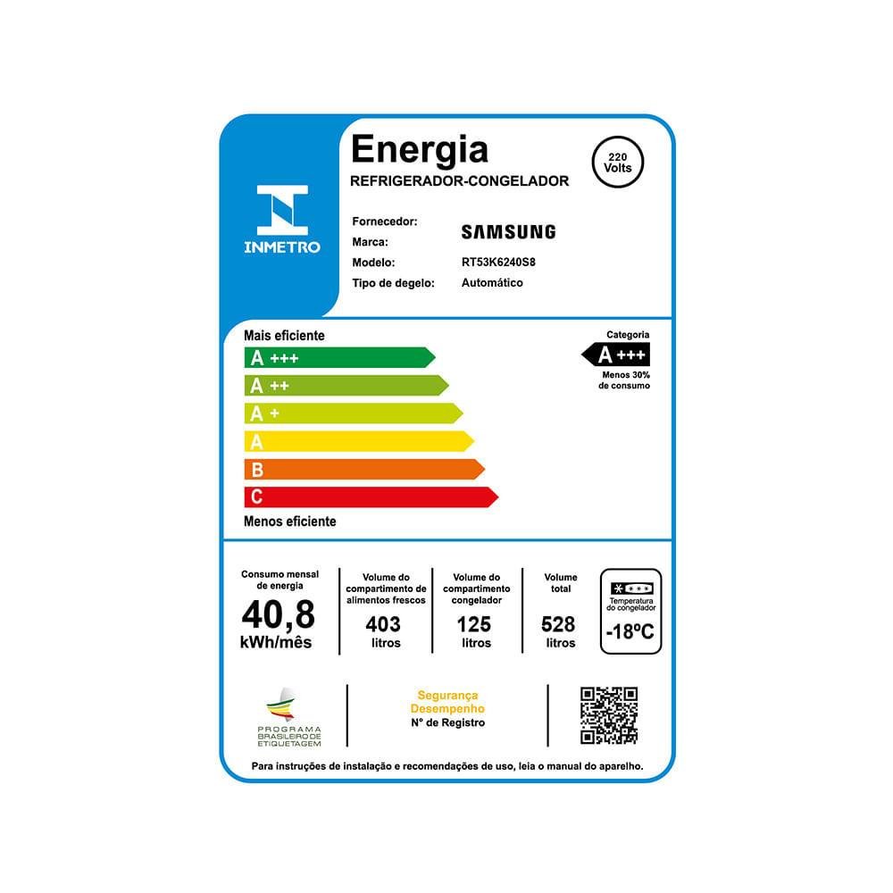 Geladeira Samsung Inverter Frost Free Duplex, 528L, Inox Look, 220V - RT6000K/RT53K6240S8 Geladeira Samsung Inverter Frost Free Duplex, 528L, Inox Look, 220V - RT6000K/RT53K6240S8
