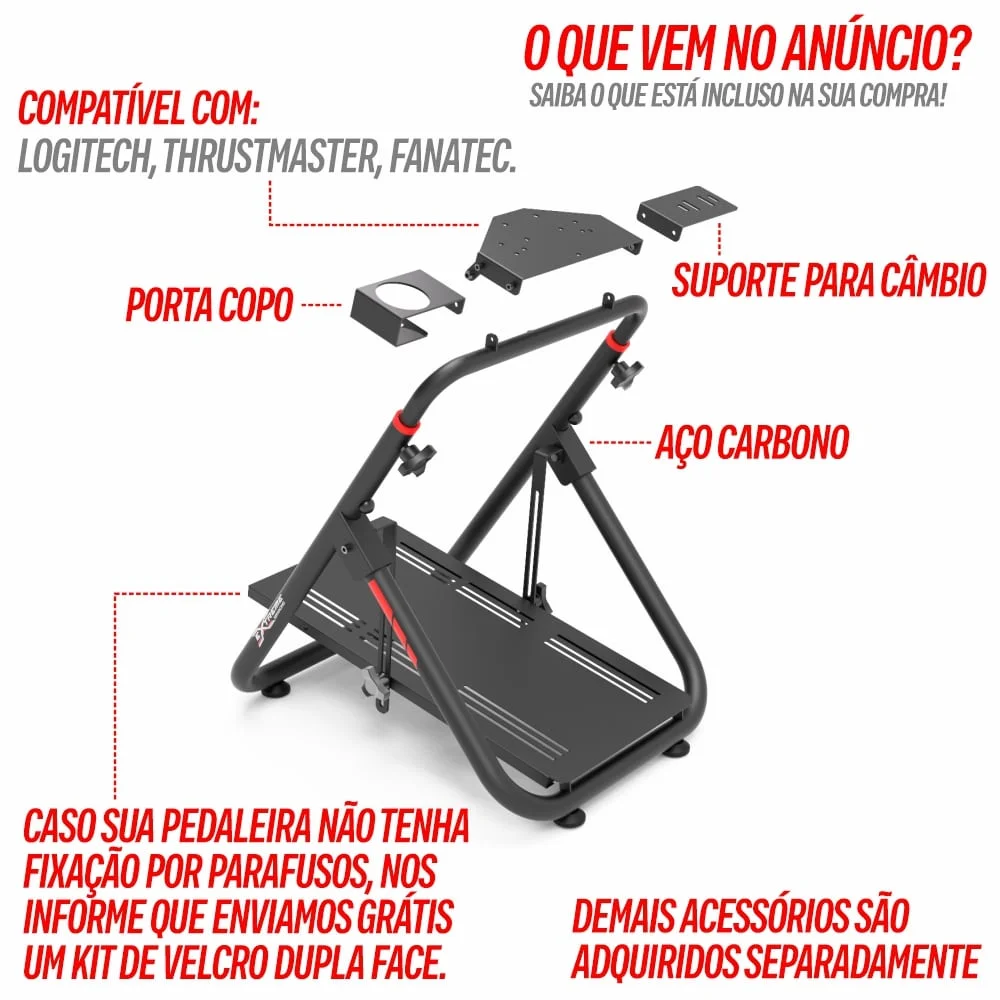 Suporte Para Volantes - Sxt V2 Extreme Simracing - Preto - Ajustável Logitech, Thrustmaster, Fanatec