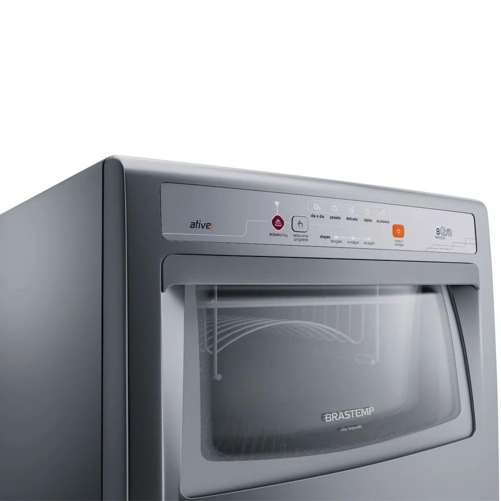 Lava-louças Brastemp Ative, 8 Serviços, Cor Prata, 110v - Blf08asana Lava-louças Brastemp Ative, 8 Serviços, Cor Prata, 110v - Blf08asana