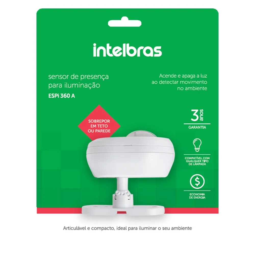 Sensor de Presença Intelbras, Detecção Até 10M, Para Iluminação, ESPI 360 A, Branco