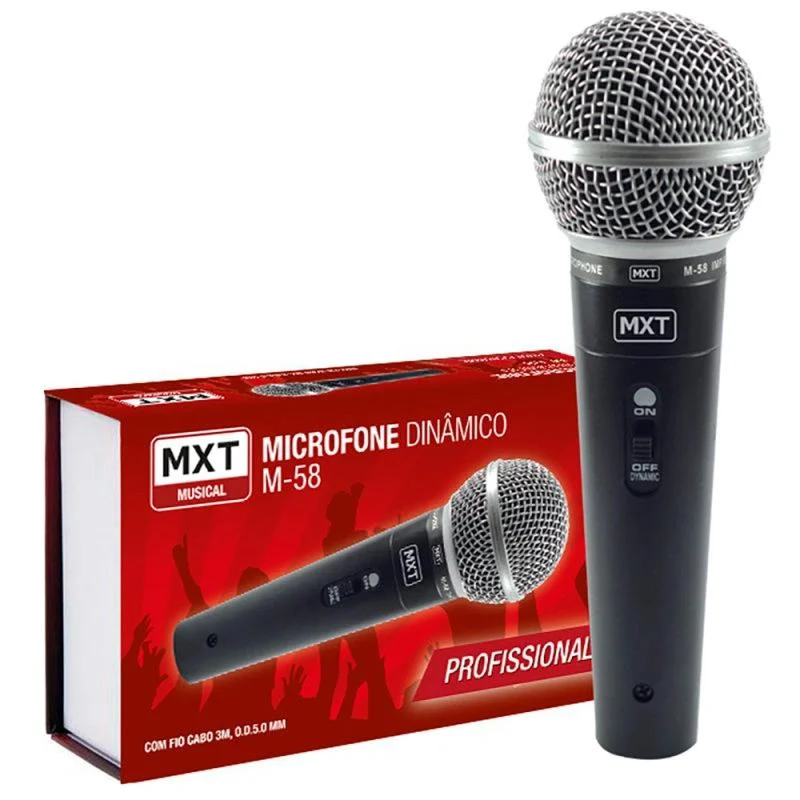 Microfone Dinamico Com Fio M58 Profissional Cabo