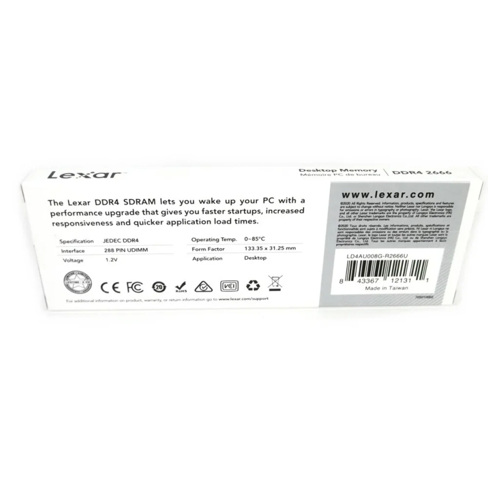 Memória Lexar, 8GB, 2666MHz, DDR4, CL19 - LD4AU008G-R2666U Memória Lexar, 8GB, 2666MHz, DDR4, CL19 - LD4AU008G-R2666U