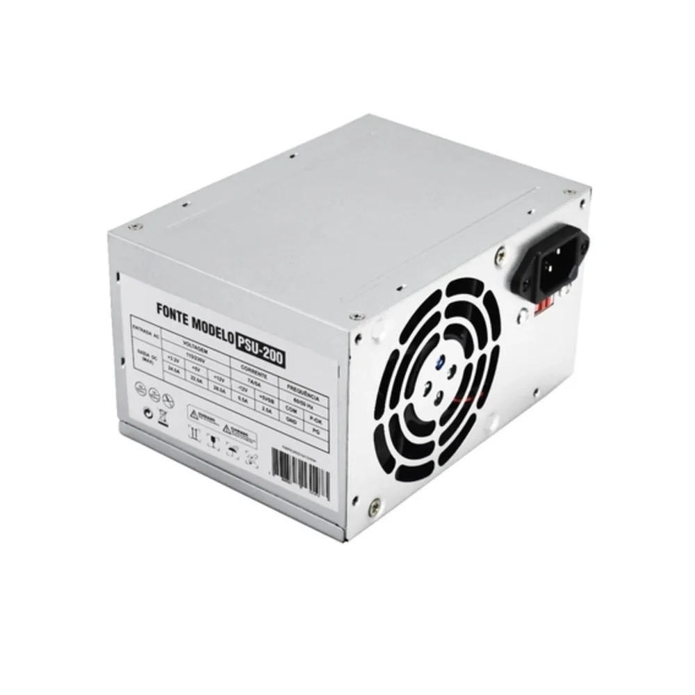 Fonte Evus ATX, 200W, 12V, Sem Cabo, 24P, 2SATA, Com Caixa - PS-200 Fonte Evus ATX, 200W, 12V, Sem Cabo, 24P, 2SATA, Com Caixa - PS-200