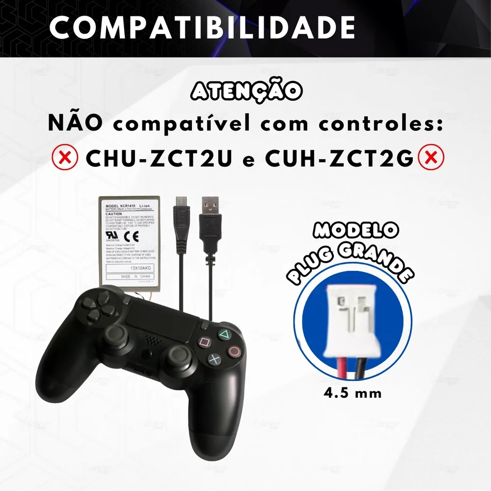 Kit T&Z Bateria P/ Controle Playstation 4 Ps4 2000mah + Cabo USB Kit T&Z Bateria P/ Controle Playstation 4 Ps4 2000mah + Cabo USB