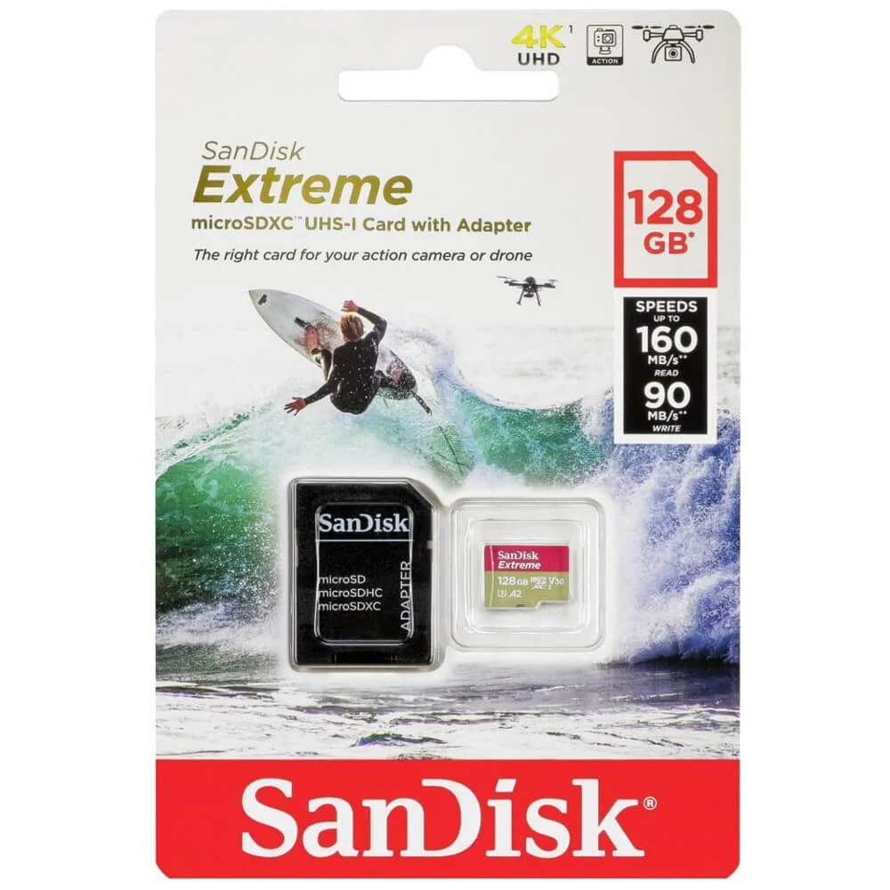 Cartão MicroSD Sandisk , 128GB, Extreme, C10, U3 V30, 160mb/s