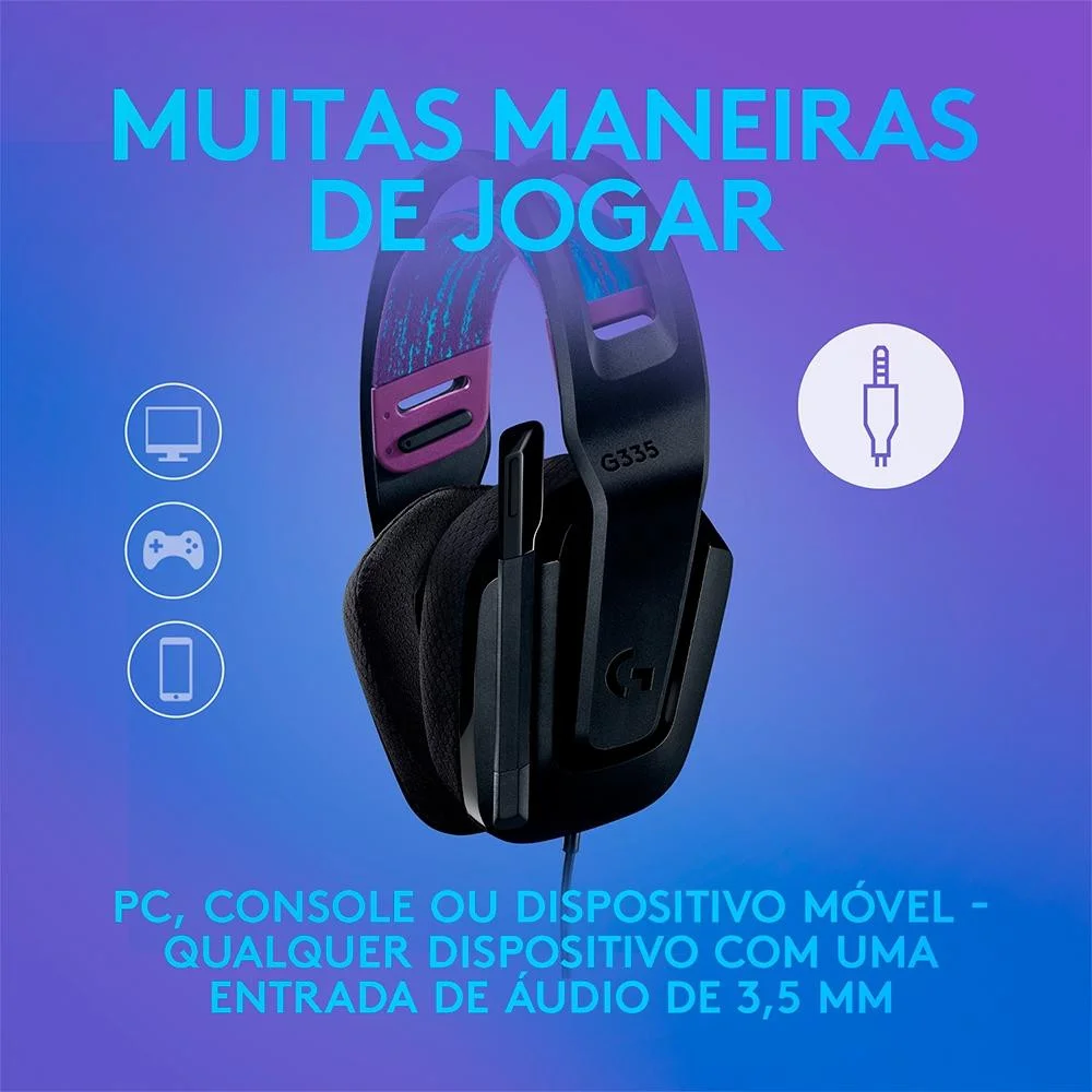 Headset Gamer Logitech G335, Drivers 40mm, 3.5mm, Para PC, Playstation, Xbox, Switch, Mobile, Preto - 981-000977 Headset Gamer Logitech G335, Drivers 40mm, 3.5mm, Para PC, Playstation, Xbox, Switch, Mobile, Preto - 981-000977