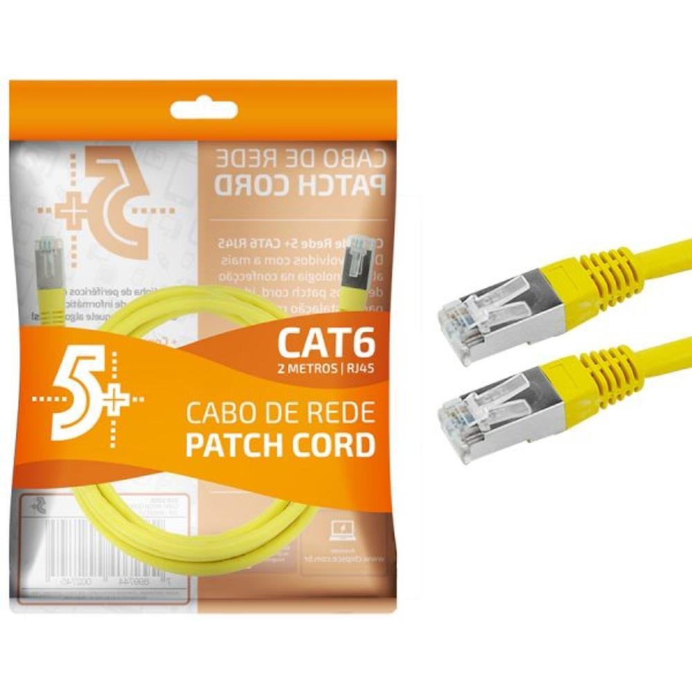 Cabo Rede Patch Cord Cat6 FTP 2m Amarelo Blindado