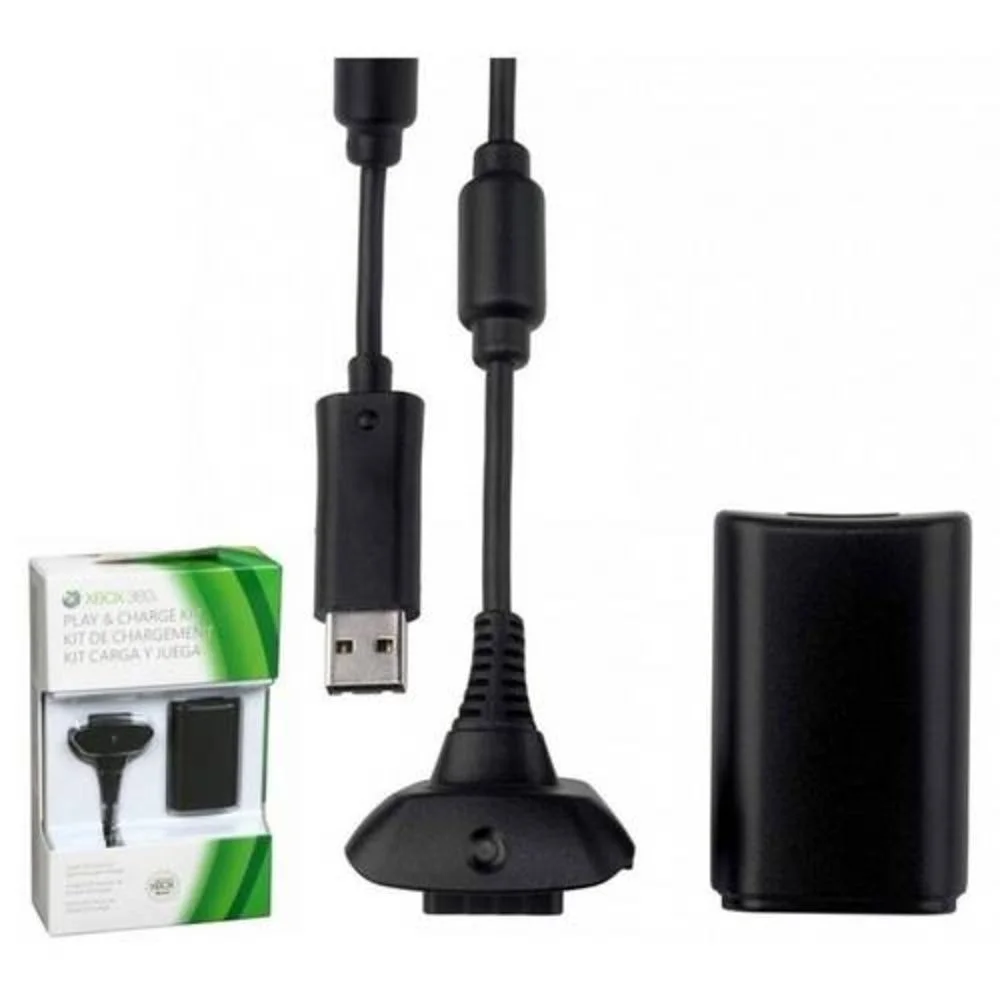 Bateria E Cabo Carregador Para Controle XBOX 360 Fat E Slim