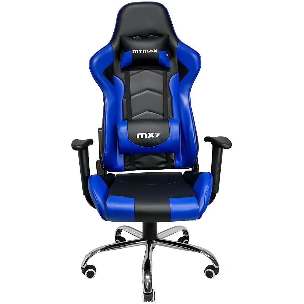 Cadeira Gamer Mymax Mx7, Até 150Kg, Giratória, Preto E Azul Cadeira Gamer Mymax Mx7, Até 150Kg, Giratória, Preto E Azul