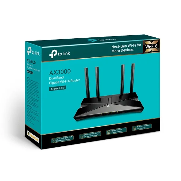 Roteador TP-Link Wi-Fi 6, Gigabit Dual Band, AX3000 - Archer AX50 US 1.0 Roteador TP-Link Wi-Fi 6, Gigabit Dual Band, AX3000 - Archer AX50 US 1.0