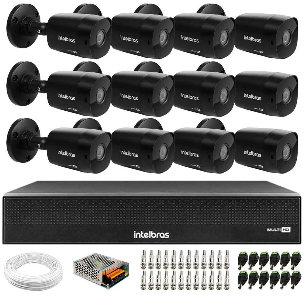 Kit 12 Câmeras Black Bullet Multi HD Intelbras VHD 1220 B G6 Full HD 1080P e DVR Imhdx 3016 Kit 12 Câmeras Black Bullet Multi HD Intelbras VHD 1220 B G6 Full HD 1080P e DVR Imhdx 3016