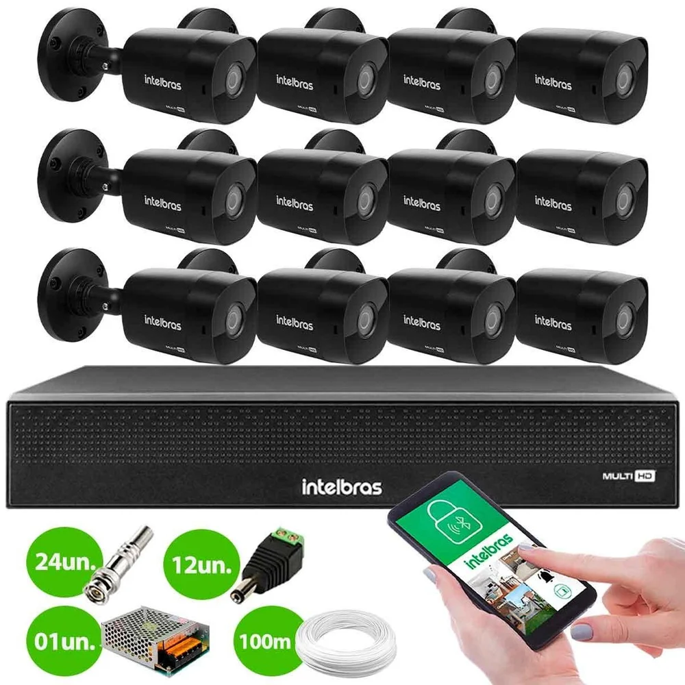 Kit 12 Câmeras Black Bullet Multi HD Intelbras VHD 1220 B G6 Full HD 1080P e DVR Imhdx 3016 Kit 12 Câmeras Black Bullet Multi HD Intelbras VHD 1220 B G6 Full HD 1080P e DVR Imhdx 3016