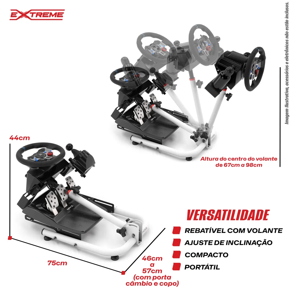 Suporte Para Volante SPRO Extreme Simracing, Logitech G27, g29, g920, g923 compativel com Fanatec, Thrustmaster, Simagic, Branco Suporte Para Volante SPRO Extreme Simracing, Logitech G27, g29, g920, g923 compativel com Fanatec, Thrustmaster, Simagic, Branco
