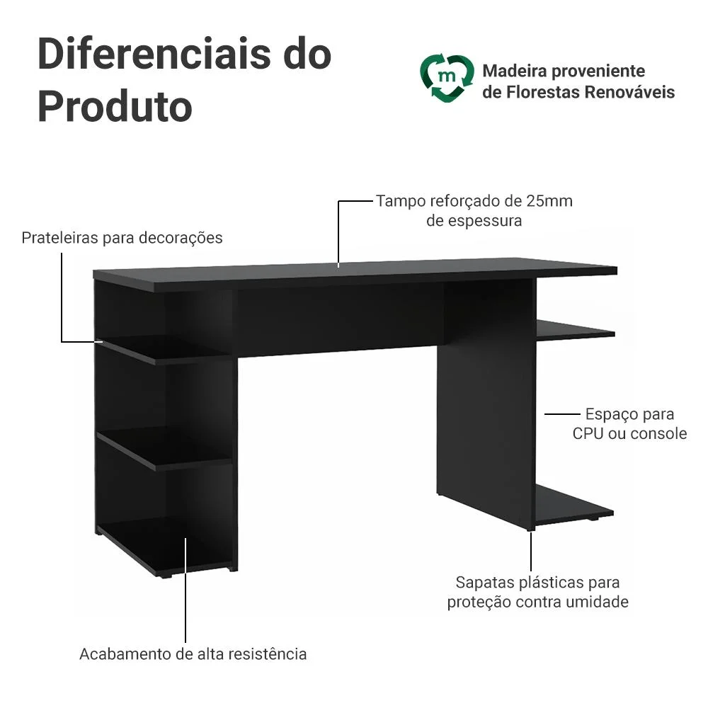 Mesa Madesa 9409, Para Computador Gamer, Preto Mesa Madesa 9409, Para Computador Gamer, Preto