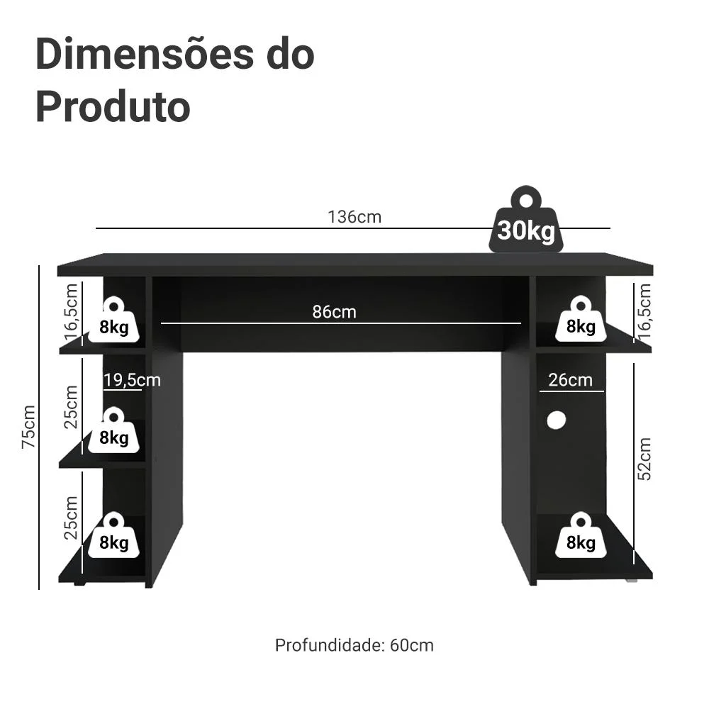 Mesa Madesa 9409, Para Computador Gamer, Preto Mesa Madesa 9409, Para Computador Gamer, Preto