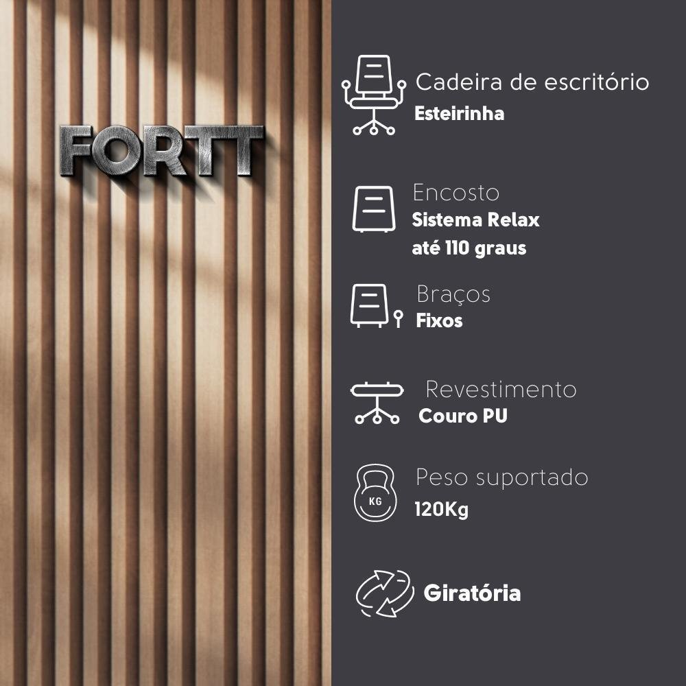 Cadeira Office Fortt Oslo Cef03-p, até 120kg, Esteirinha, Base Cromada, Com Rodinha, Preta Cadeira Office Fortt Oslo Cef03-p, até 120kg, Esteirinha, Base Cromada, Com Rodinha, Preta