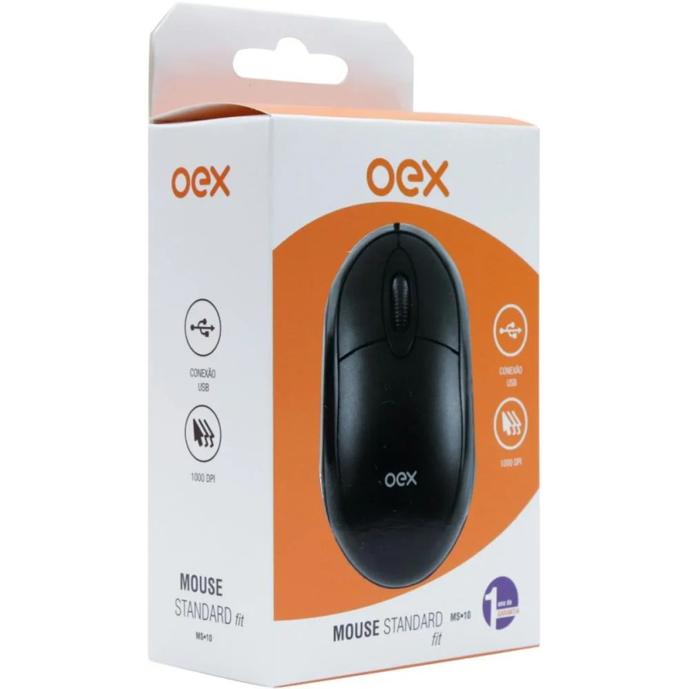 Mouse Oex Ms10 Standard Fit 1000dpi Preto KaBuM