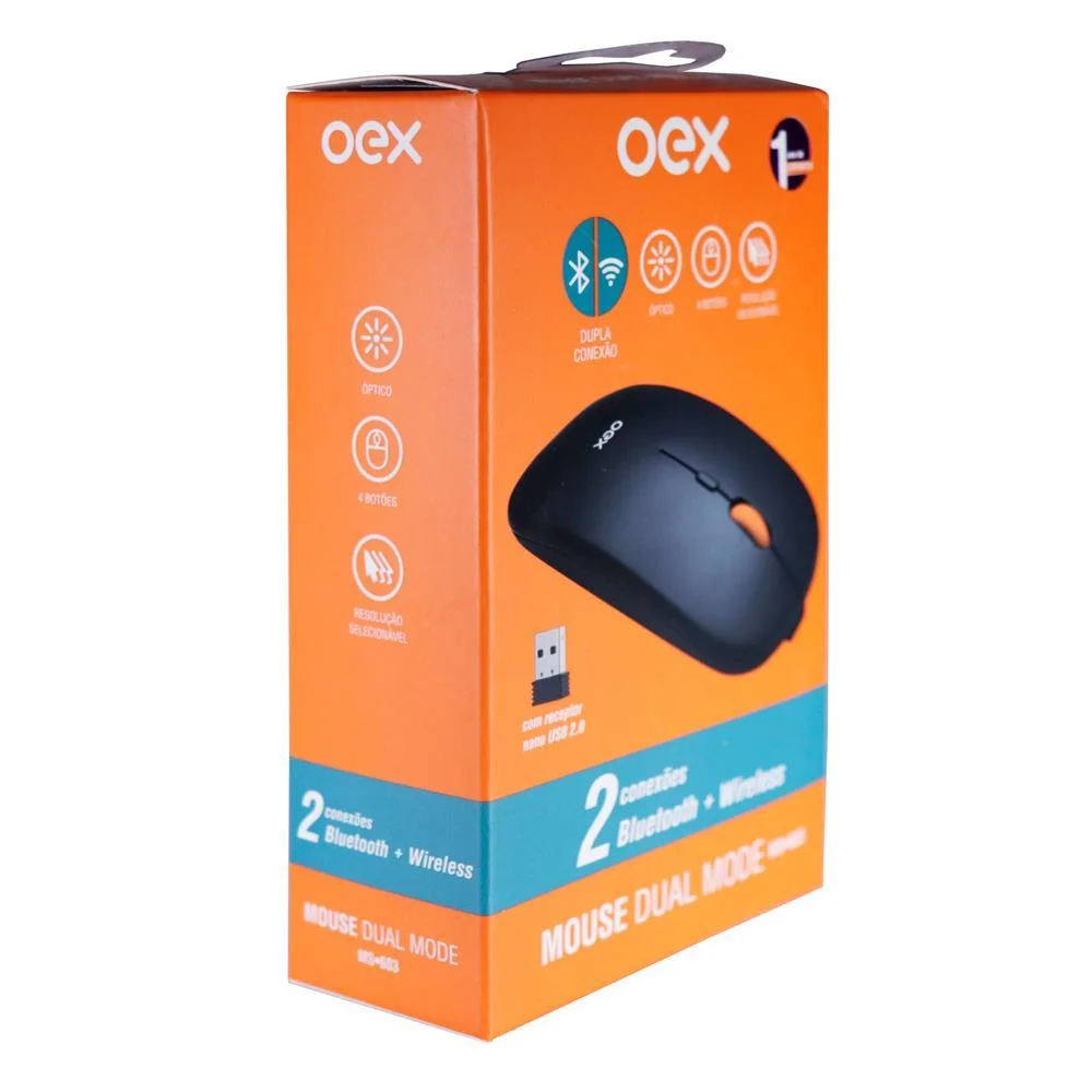 Mouse Optico Sem Fio Oex Ms603 2 Conexões KaBuM