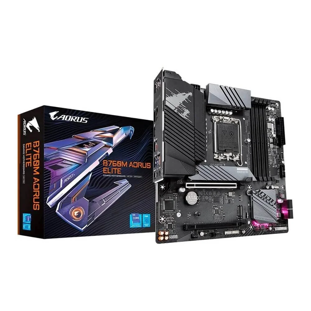 Placa Mãe Gigabyte B760m Aorus Elite, Intel 13ª/12ª Geração, LGA 1700, DDR5, Micro ATX Placa Mãe Gigabyte B760m Aorus Elite, Intel 13ª/12ª Geração, LGA 1700, DDR5, Micro ATX
