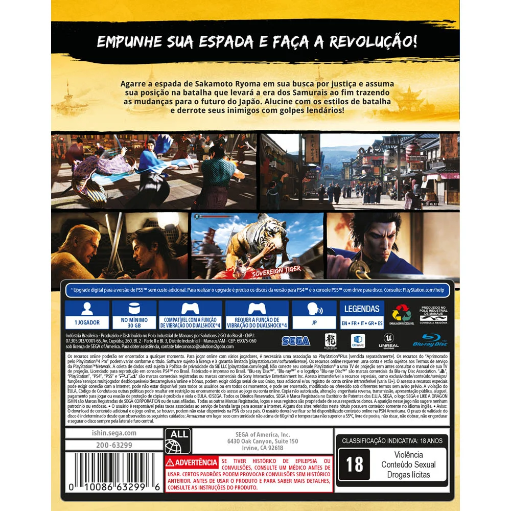 Jogo Playstation Sega Like A Dragon: Ishin, Ps4 Jogo Playstation Sega Like A Dragon: Ishin, Ps4