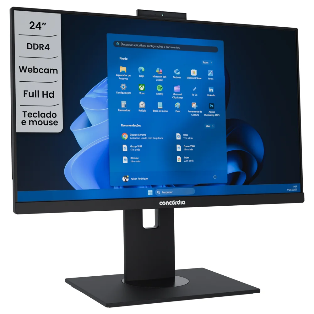 "Computador All In One Concórdia Core i3 13100 8GB Ddr4  SSD 480GB 23.8"" Full Hd Webcam Wifi WINDOWS 11 Home Preto" em Campinas