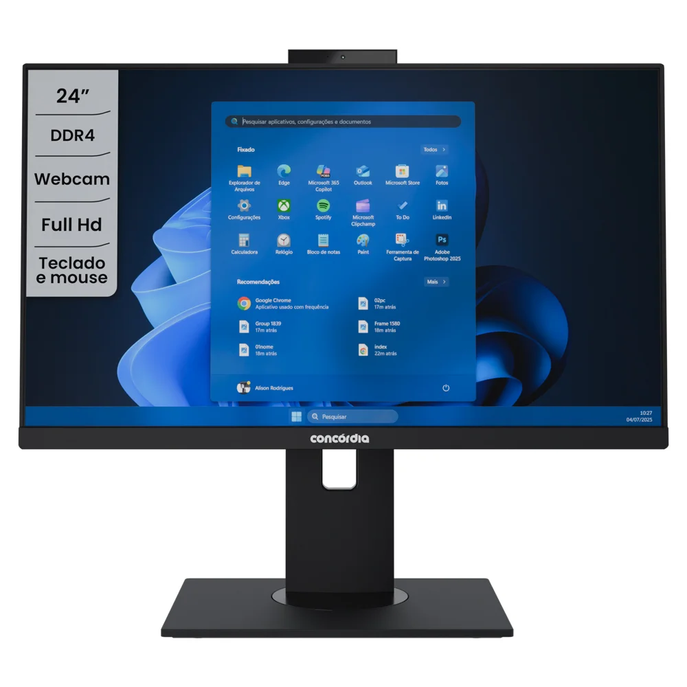 "Computador All In One Concórdia Core i3 13100 8GB Ddr4  SSD 480GB 23.8"" Full Hd Webcam Wifi WINDOWS 11 Home Preto" em Campinas - foto 2
