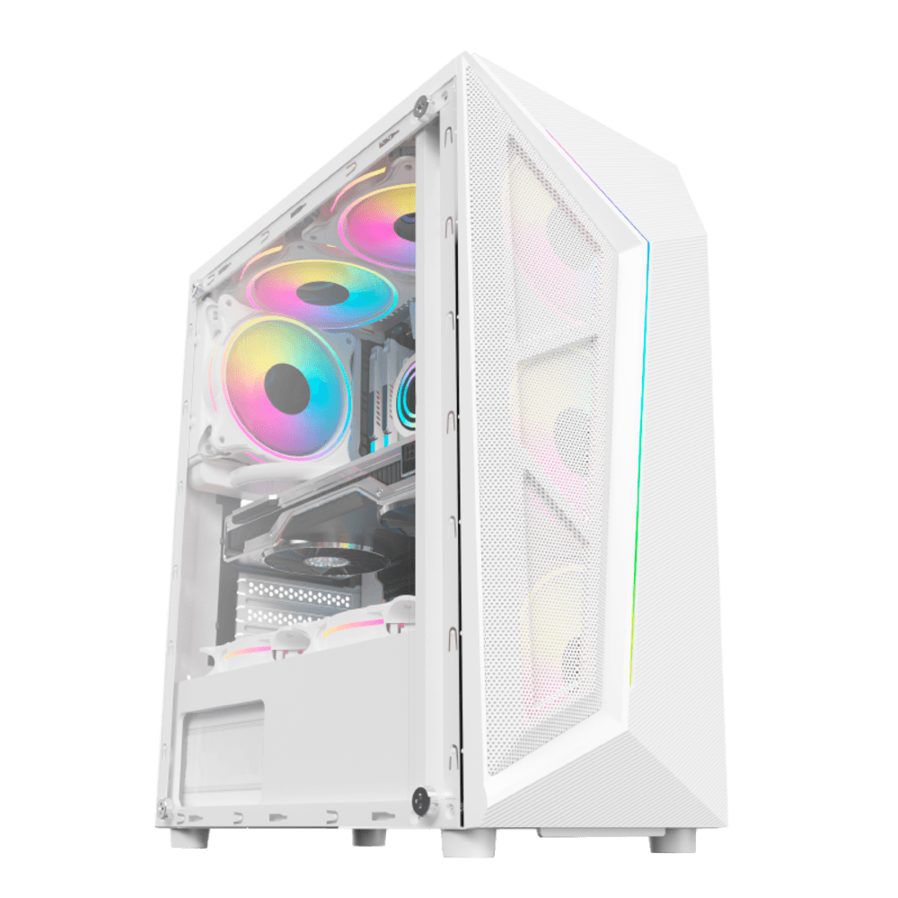 Gabinete Hayom Gamer Gb1733, Branco, 4 Fans RGB, Vidro Lateral