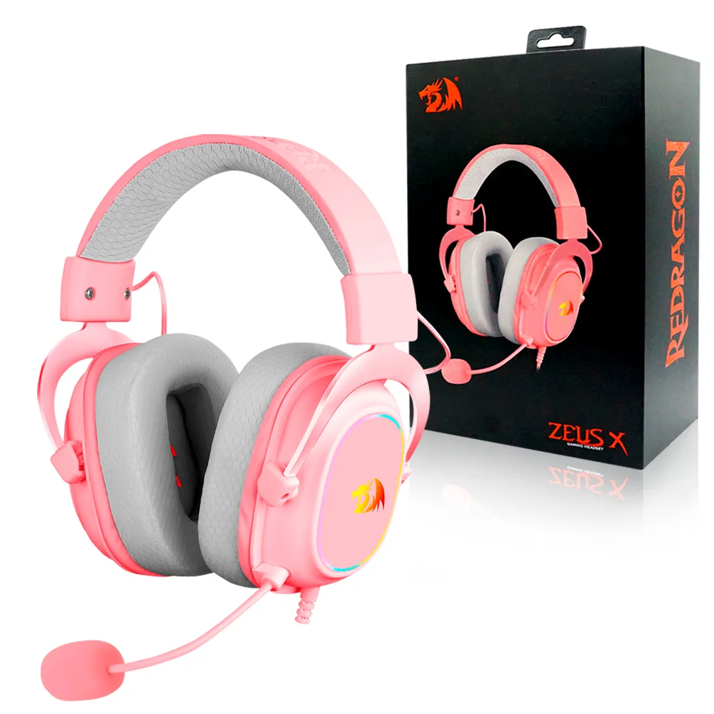 Headset Gamer Redragon Zeus X USB Rosa KaBuM