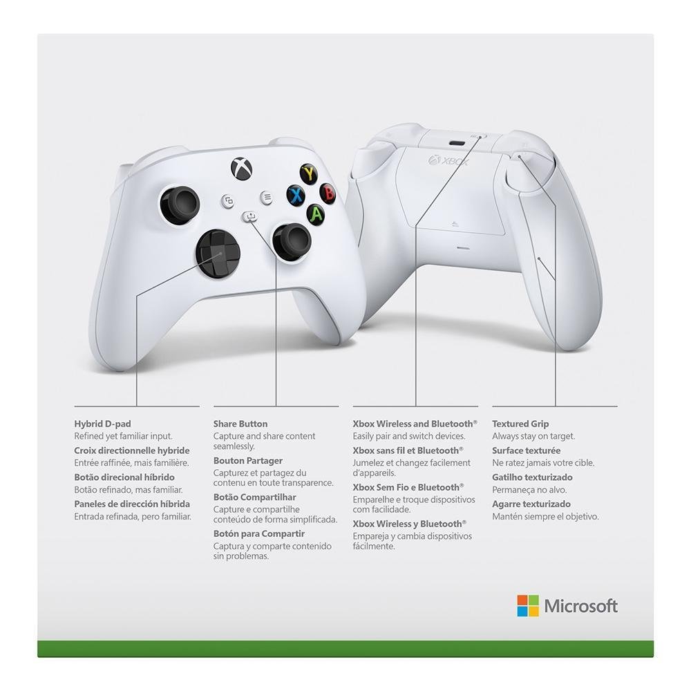 Controle Sem Fio Xbox Robot White, Joystick, Branco, Mapeamento de botões Controle Sem Fio Xbox Robot White, Joystick, Branco, Mapeamento de botões