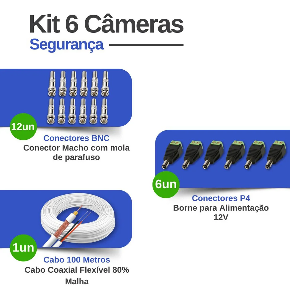 Kit 6 Câmeras Intelbras Tf 1220b, Full Hd 1080p, Com Visão Noturna 20m, Proteção Ip66 + Dvr Gravador Intelbras Mhdx 3008-c, 8 Canais + Hd 500gb