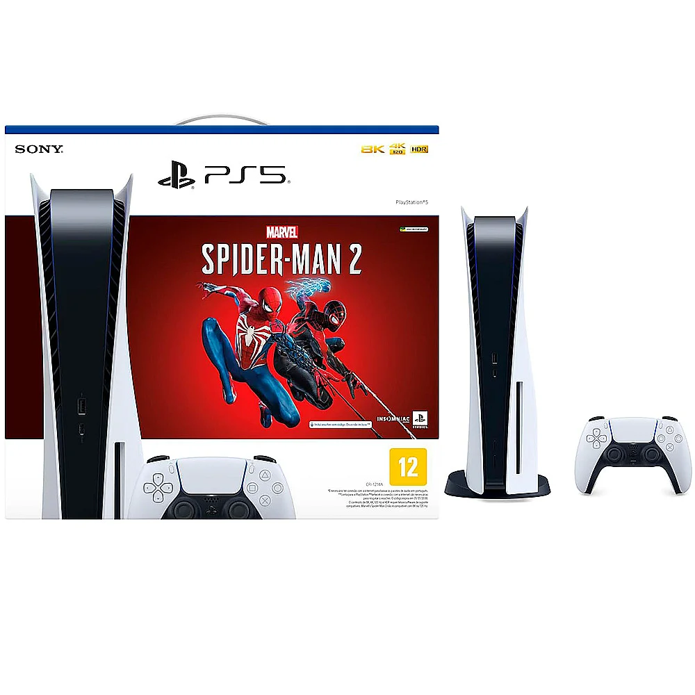 Playstation 5 Standard Edition Branco + Marvels Spider Man 2 + Controle Sem Fio Dualsense Playstation 5 Standard Edition Branco + Marvels Spider Man 2 + Controle Sem Fio Dualsense