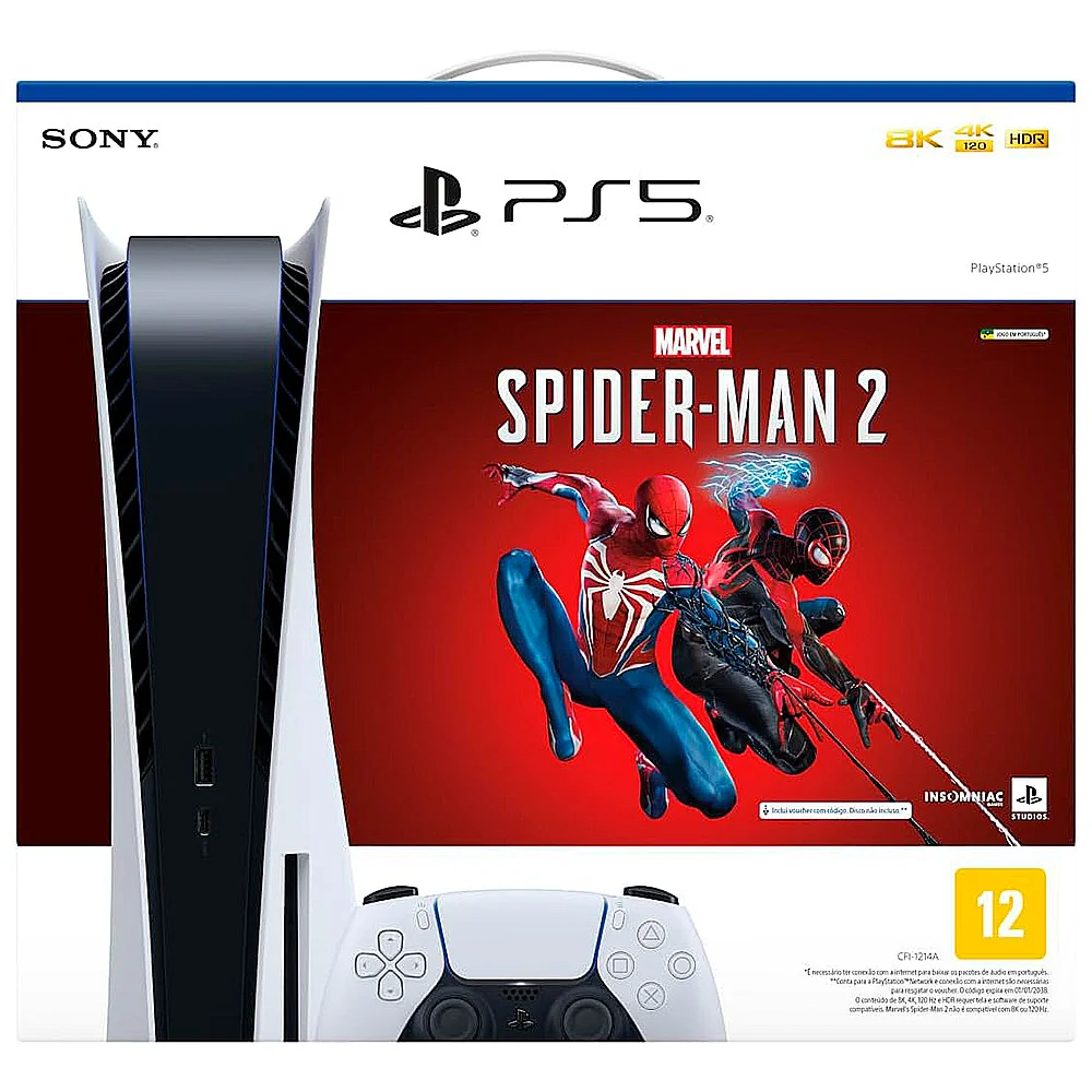 Playstation 5 Standard Edition Branco + Marvels Spider Man 2 + Controle Sem Fio Dualsense Playstation 5 Standard Edition Branco + Marvels Spider Man 2 + Controle Sem Fio Dualsense