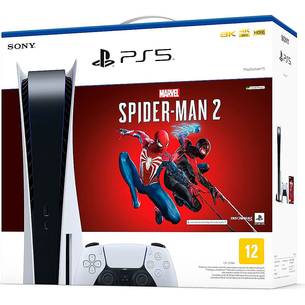Playstation 5 Standard Edition Branco + Marvels Spider Man 2 + Controle Sem Fio Dualsense Playstation 5 Standard Edition Branco + Marvels Spider Man 2 + Controle Sem Fio Dualsense