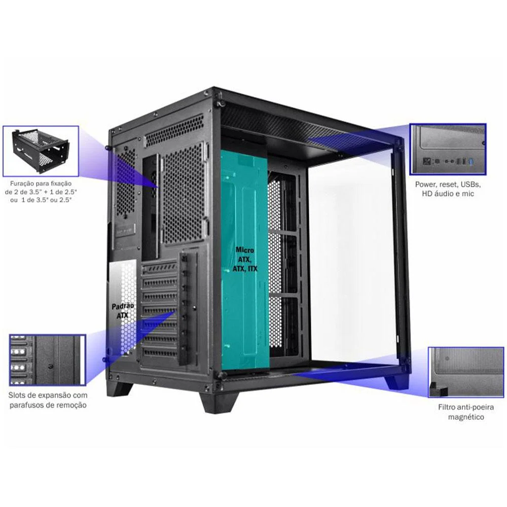 Gabinete Gamer Kmex Space Atx P2r4 Lateral E