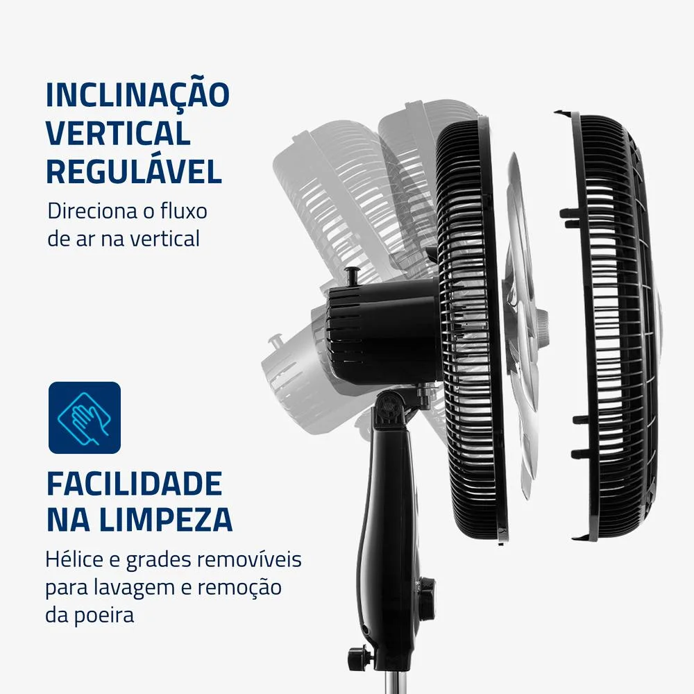 Ventilador De Coluna Mondial Vsp-40c Super Power, Com 3 Velocidades, Modo Silencioso, Preto/Prata, 220V Ventilador De Coluna Mondial Vsp-40c Super Power, Com 3 Velocidades, Modo Silencioso, Preto/Prata, 220V