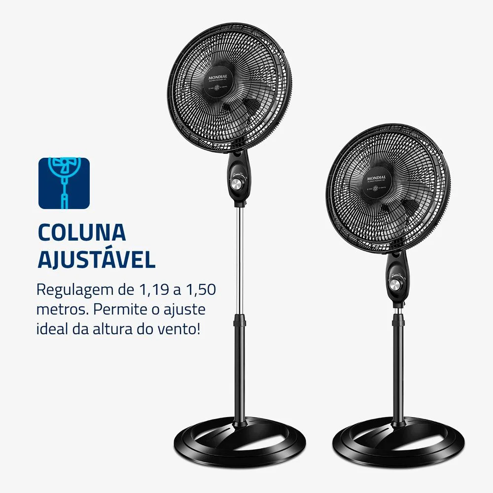 Ventilador De Coluna Mondial Vsp-40c Super Power, Com 3 Velocidades, Modo Silencioso, Preto/Prata, 220V Ventilador De Coluna Mondial Vsp-40c Super Power, Com 3 Velocidades, Modo Silencioso, Preto/Prata, 220V