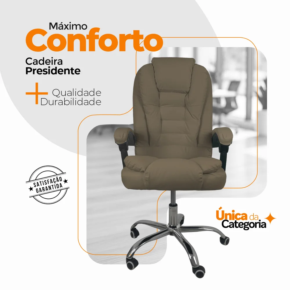 Kit 2 Cadeiras De Escritório Presidente Reclinável, Bege