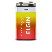 01 Pilha Bateria 9v Zinco Elgin, 9 Volts - 1 Cartela