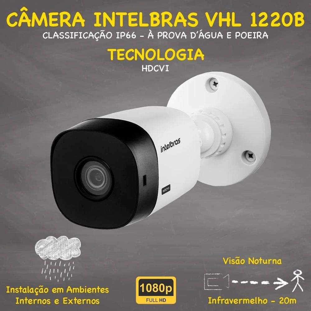 Kit Intelbras Cftv, 3 Cameras VHL 1220 FULL HD + Dvr 1004-c, 4 Canais, HD 500GB
