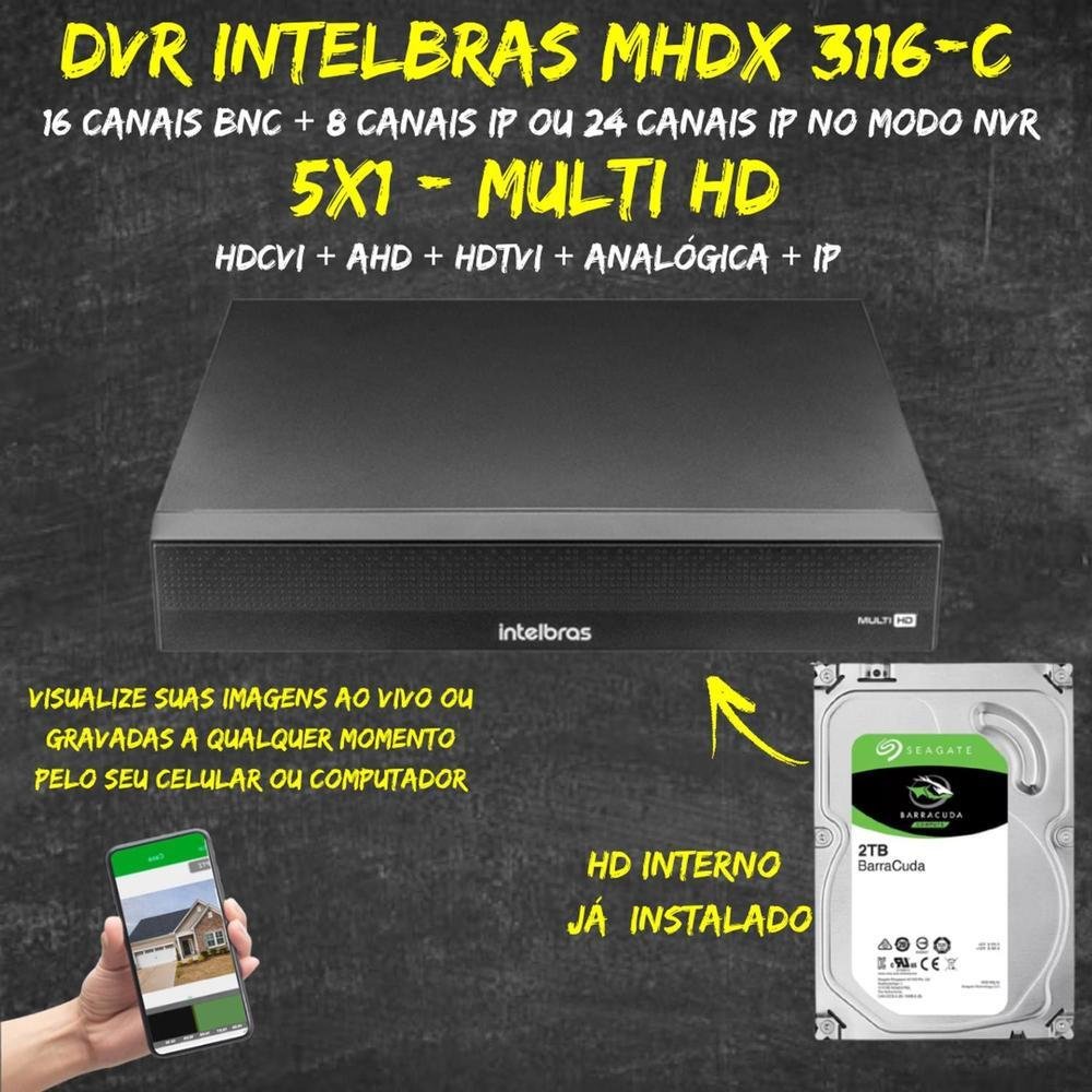 Kit Intelbras, DVR Mhdx 3116-c, Multi HD + HD 2TB