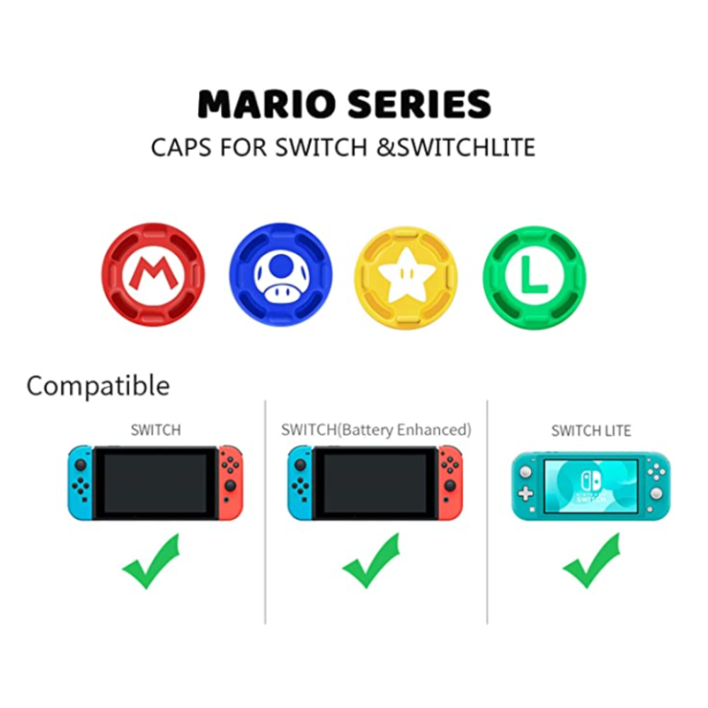 Kit 4 Grips Capa Analógico Radalishop Super Mario, Para Joy-con, Borrachinha, Nintendo Switch Kit 4 Grips Capa Analógico Radalishop Super Mario, Para Joy-con, Borrachinha, Nintendo Switch
