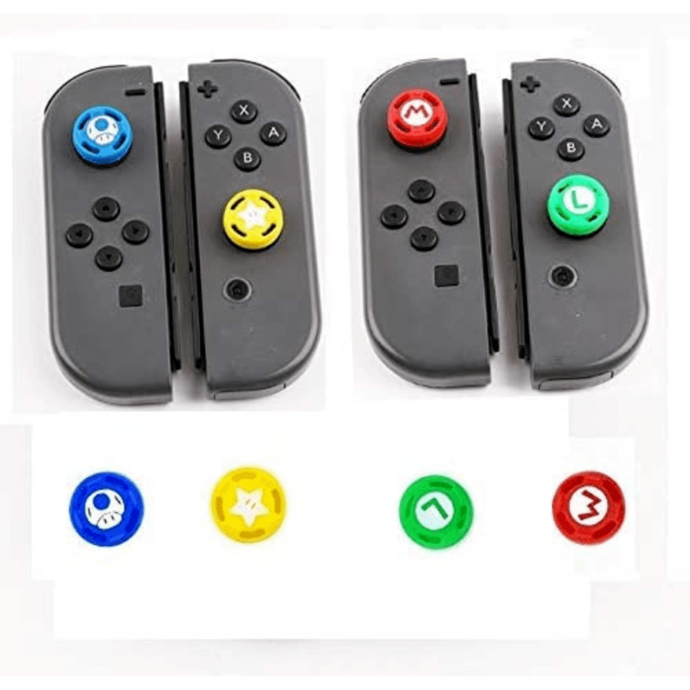 Kit 4 Grips Capa Analógico Radalishop Super Mario, Para Joy-con, Borrachinha, Nintendo Switch Kit 4 Grips Capa Analógico Radalishop Super Mario, Para Joy-con, Borrachinha, Nintendo Switch