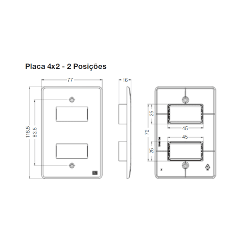 Conjunto Interruptor 4x2 | 2 Teclas Simples 10a 250v