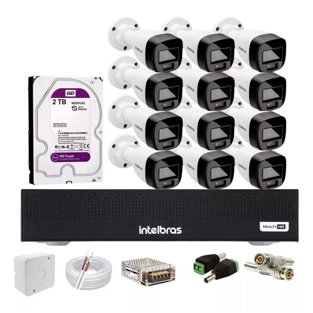 Kit Intelbras 12 Cameras Full Color Vhd 1120b,dvr 16 Mhdx 1016 C/ Hd 2TB