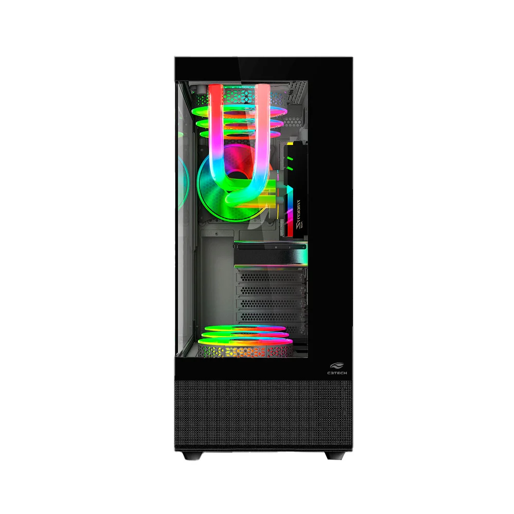 Gabinete Gamer C3tech, Mid Tower, RGB, Com Fan, Lateral e Frontal Em Vidro - Mt-g850bk Gabinete Gamer C3tech, Mid Tower, RGB, Com Fan, Lateral e Frontal Em Vidro - Mt-g850bk