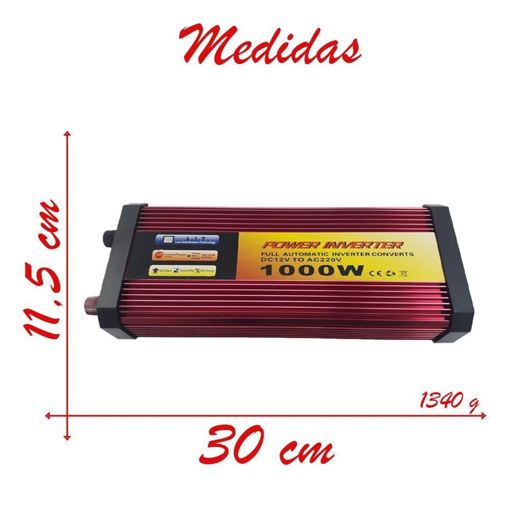 Inversor Tensão 1000w 12v Para 220v Veicular Transformador Conversor Com Tomada Padrão E Usb