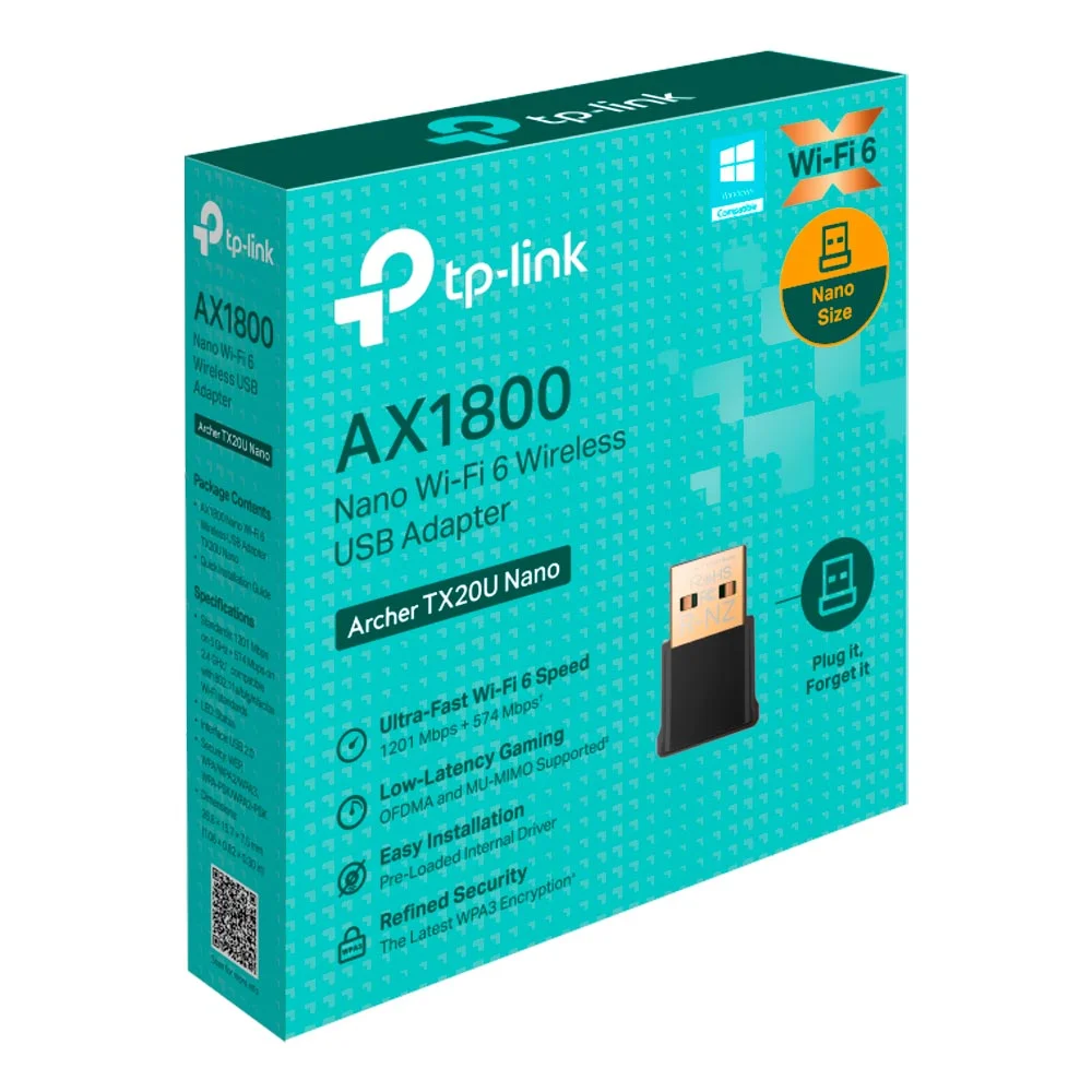 Adaptador Wi-fi Tp-link Archer Tx20u Nano Ax1800 - 1201/574mbps - Usb - Preto