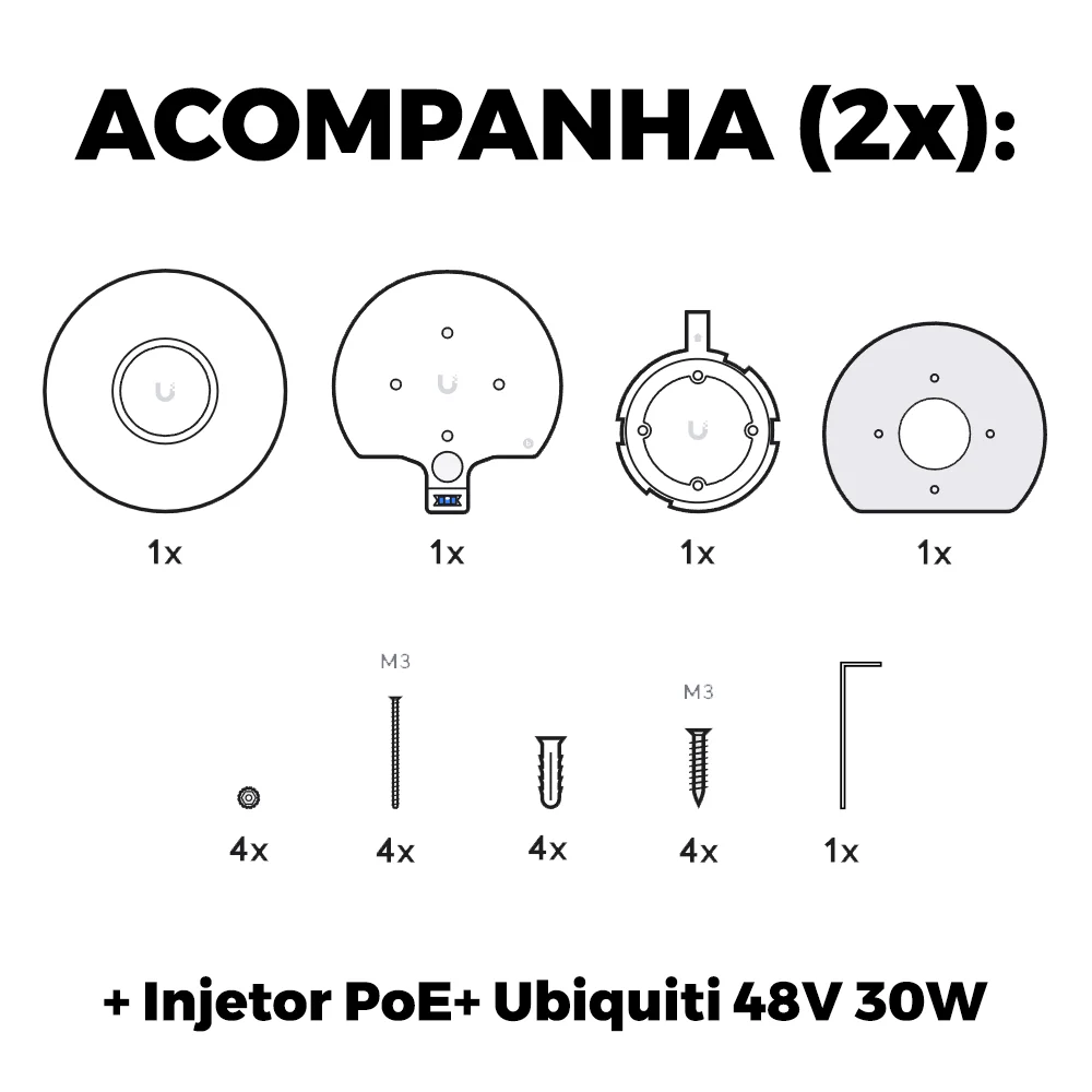 2 Roteadores Wi-fi 6 Access Point 3.0 Gbps + 2 Injetores Poe+ | 2 U6+ Ubiquiti Com 2 Fontes 48v 30w
