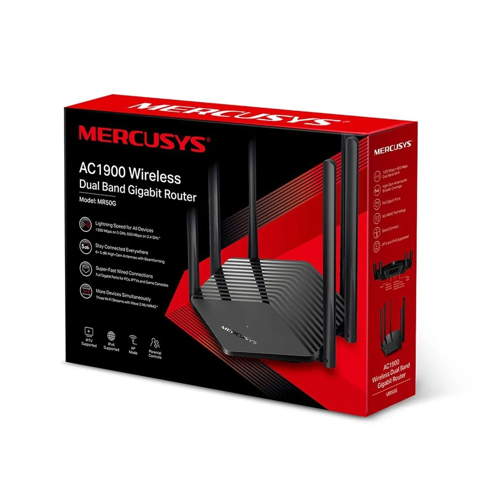 Roteador Wireless Mercusys Mr50g - 1900mbps - 6 Antenas - Preto